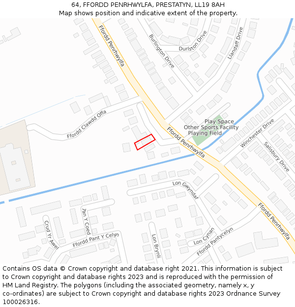 64, FFORDD PENRHWYLFA, PRESTATYN, LL19 8AH: Location map and indicative extent of plot