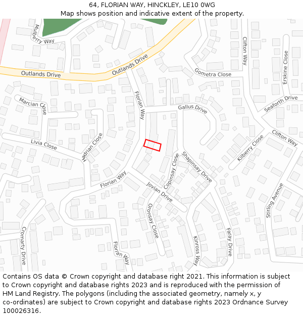 64, FLORIAN WAY, HINCKLEY, LE10 0WG: Location map and indicative extent of plot