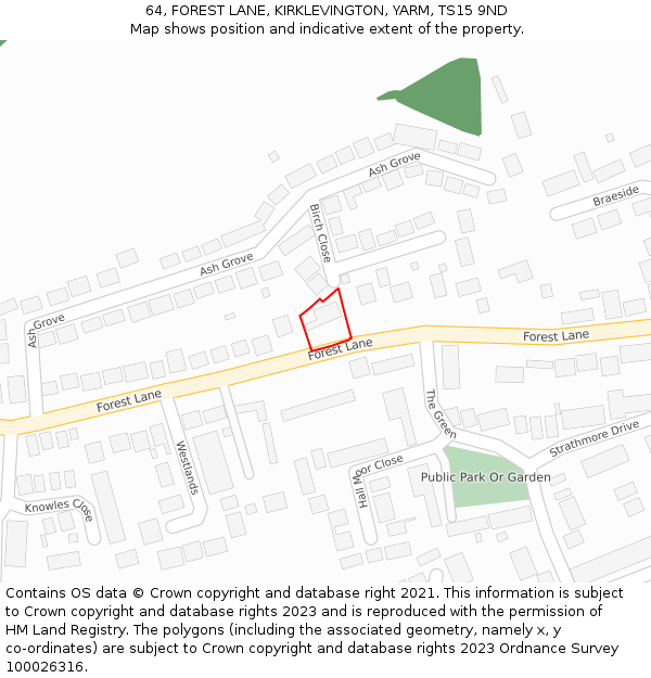 64, FOREST LANE, KIRKLEVINGTON, YARM, TS15 9ND: Location map and indicative extent of plot