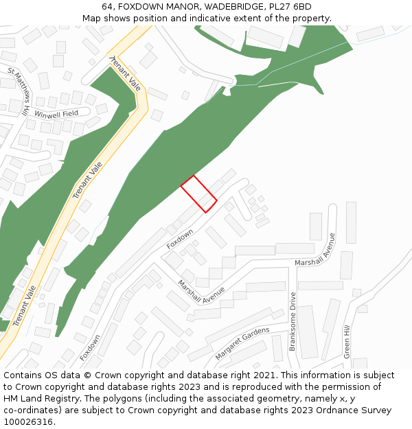 64, FOXDOWN MANOR, WADEBRIDGE, PL27 6BD: Location map and indicative extent of plot
