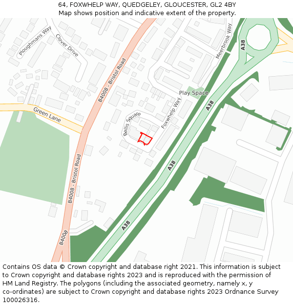 64, FOXWHELP WAY, QUEDGELEY, GLOUCESTER, GL2 4BY: Location map and indicative extent of plot