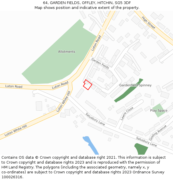 64, GARDEN FIELDS, OFFLEY, HITCHIN, SG5 3DF: Location map and indicative extent of plot