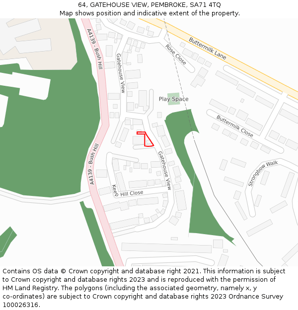 64, GATEHOUSE VIEW, PEMBROKE, SA71 4TQ: Location map and indicative extent of plot
