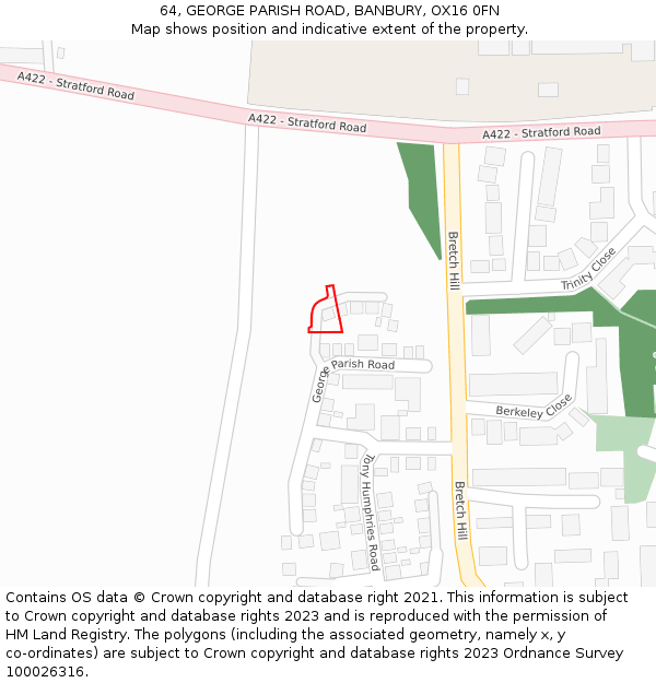 64, GEORGE PARISH ROAD, BANBURY, OX16 0FN: Location map and indicative extent of plot