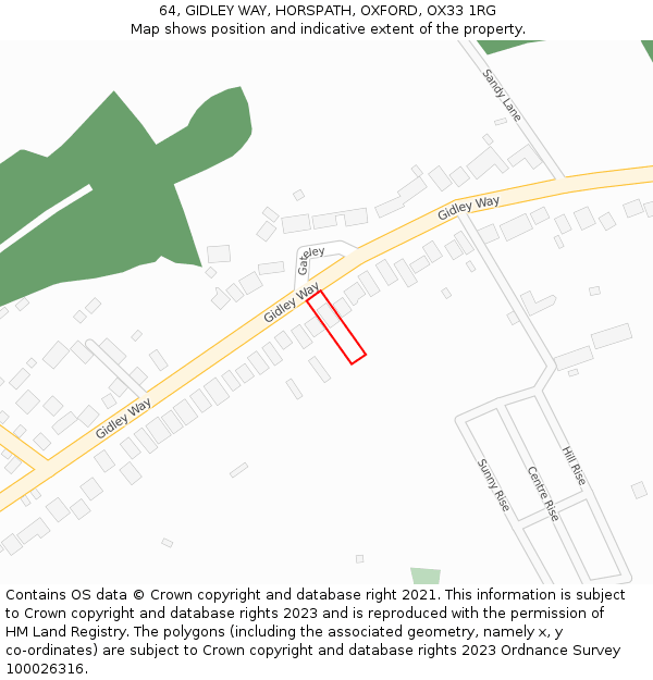 64, GIDLEY WAY, HORSPATH, OXFORD, OX33 1RG: Location map and indicative extent of plot