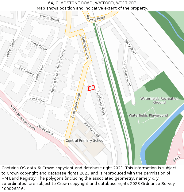 64, GLADSTONE ROAD, WATFORD, WD17 2RB: Location map and indicative extent of plot
