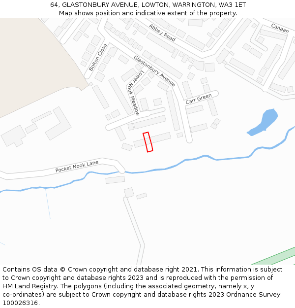 64, GLASTONBURY AVENUE, LOWTON, WARRINGTON, WA3 1ET: Location map and indicative extent of plot