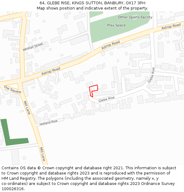 64, GLEBE RISE, KINGS SUTTON, BANBURY, OX17 3PH: Location map and indicative extent of plot