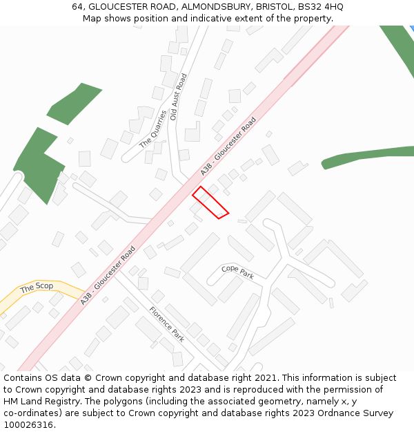 64, GLOUCESTER ROAD, ALMONDSBURY, BRISTOL, BS32 4HQ: Location map and indicative extent of plot