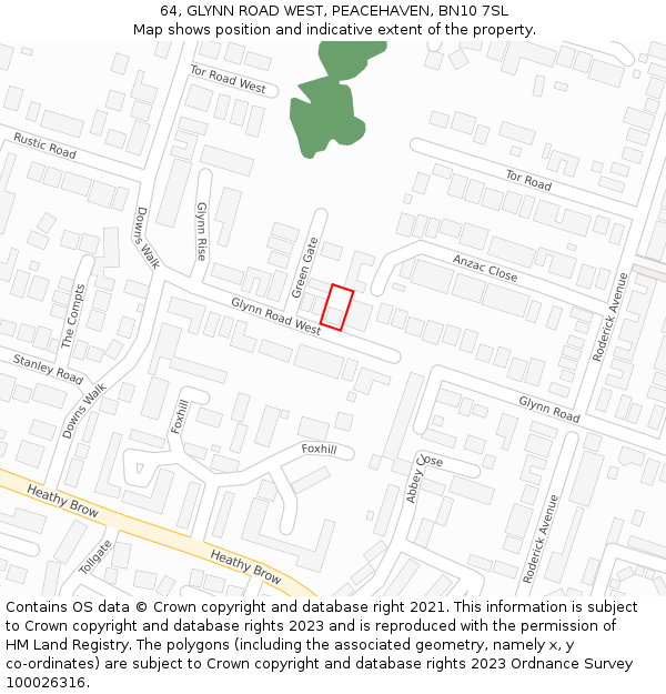 64, GLYNN ROAD WEST, PEACEHAVEN, BN10 7SL: Location map and indicative extent of plot