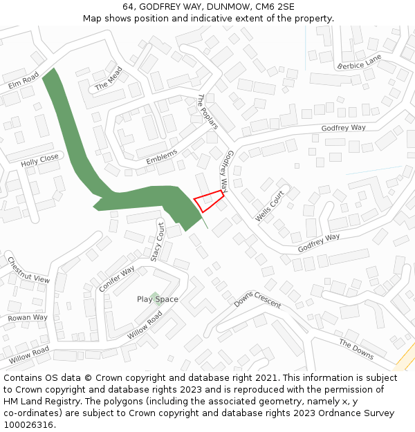 64, GODFREY WAY, DUNMOW, CM6 2SE: Location map and indicative extent of plot