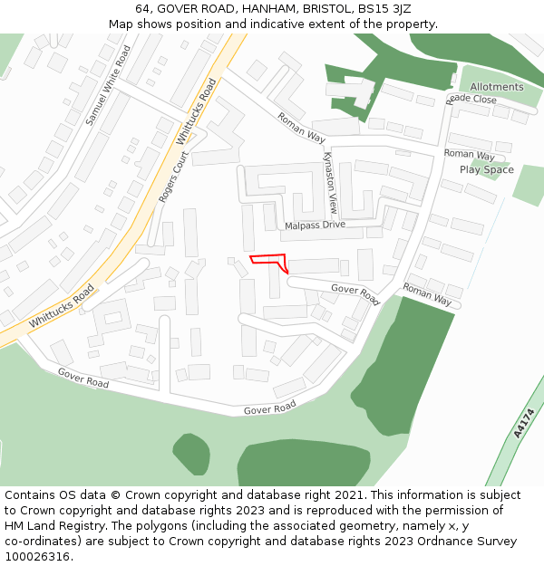 64, GOVER ROAD, HANHAM, BRISTOL, BS15 3JZ: Location map and indicative extent of plot