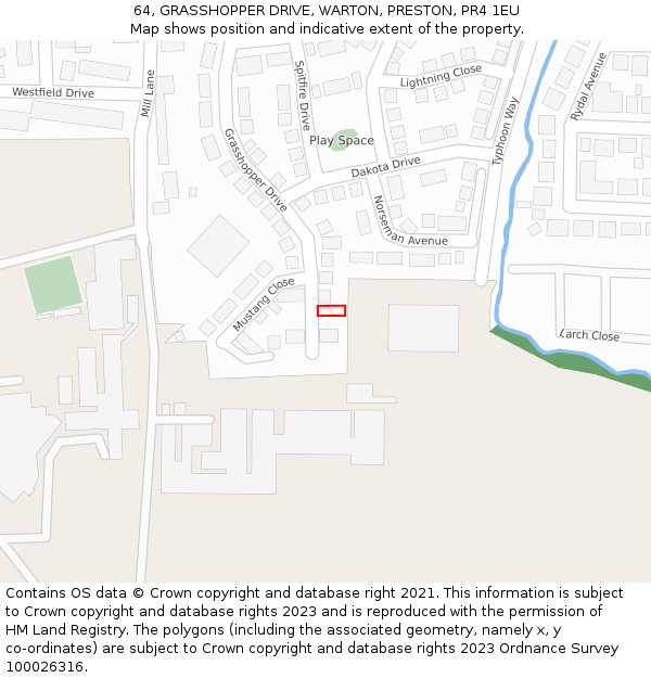 64, GRASSHOPPER DRIVE, WARTON, PRESTON, PR4 1EU: Location map and indicative extent of plot