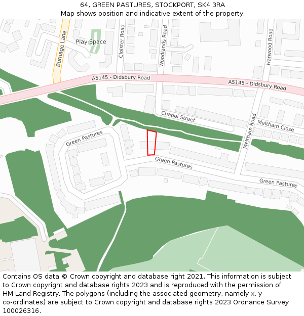 64, GREEN PASTURES, STOCKPORT, SK4 3RA: Location map and indicative extent of plot