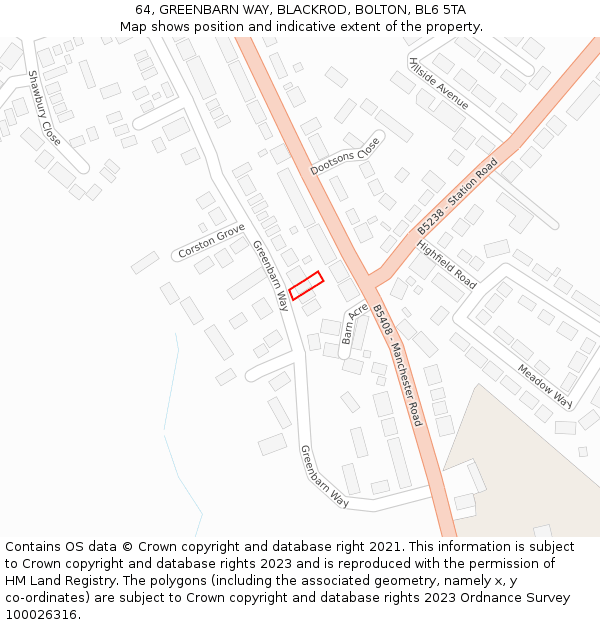 64, GREENBARN WAY, BLACKROD, BOLTON, BL6 5TA: Location map and indicative extent of plot