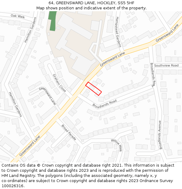 64, GREENSWARD LANE, HOCKLEY, SS5 5HF: Location map and indicative extent of plot