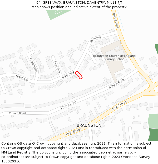 64, GREENWAY, BRAUNSTON, DAVENTRY, NN11 7JT: Location map and indicative extent of plot