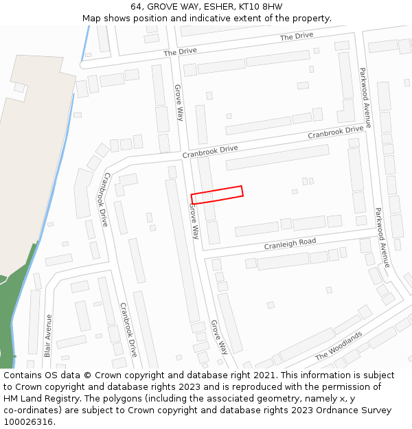 64, GROVE WAY, ESHER, KT10 8HW: Location map and indicative extent of plot