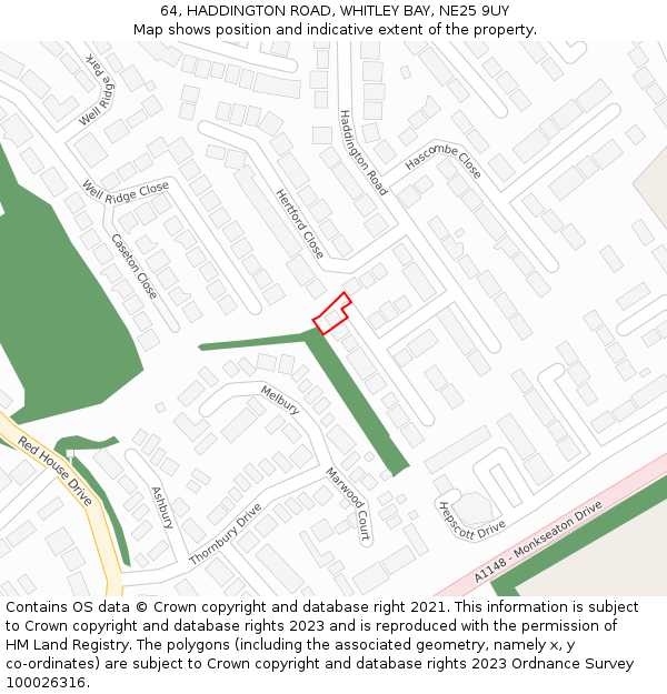 64, HADDINGTON ROAD, WHITLEY BAY, NE25 9UY: Location map and indicative extent of plot