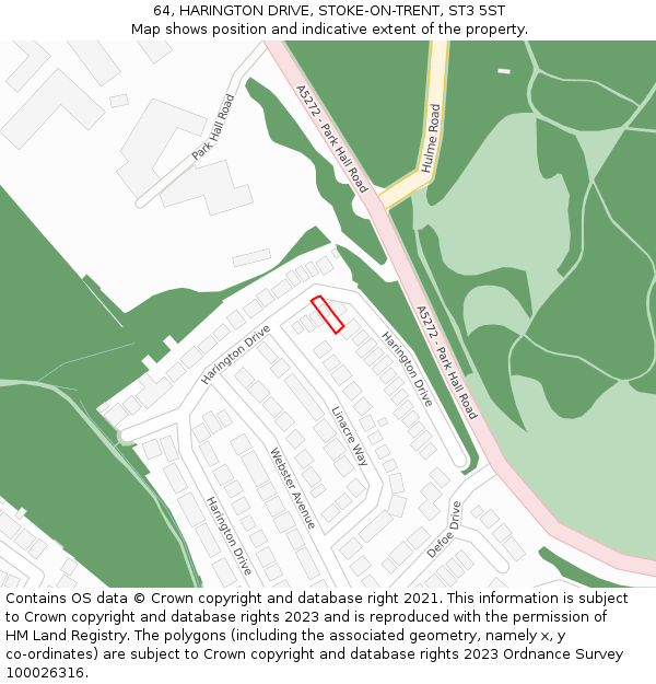 64, HARINGTON DRIVE, STOKE-ON-TRENT, ST3 5ST: Location map and indicative extent of plot