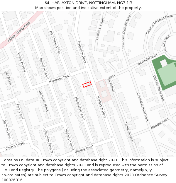 64, HARLAXTON DRIVE, NOTTINGHAM, NG7 1JB: Location map and indicative extent of plot