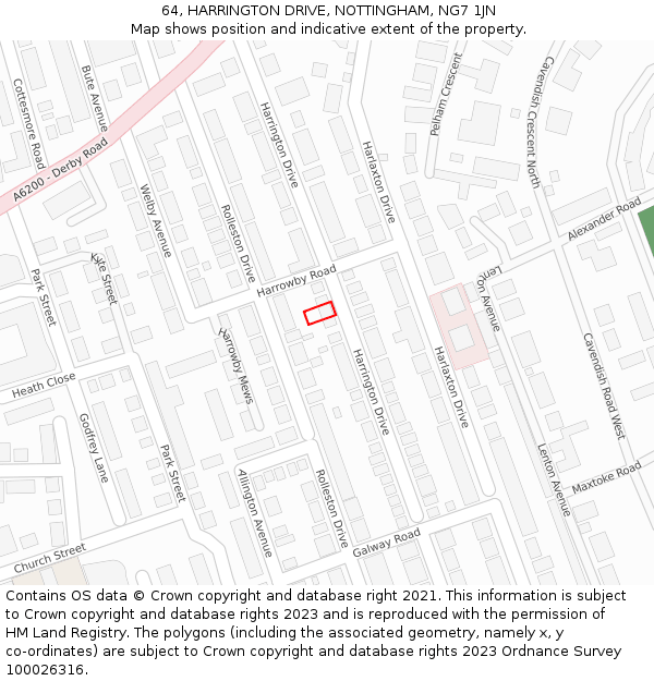 64, HARRINGTON DRIVE, NOTTINGHAM, NG7 1JN: Location map and indicative extent of plot