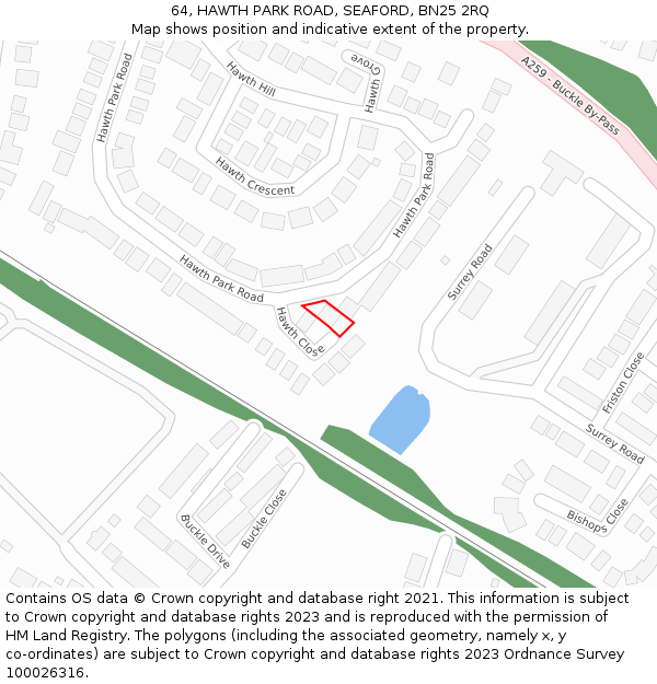 64, HAWTH PARK ROAD, SEAFORD, BN25 2RQ: Location map and indicative extent of plot