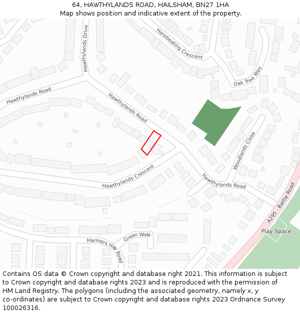 64, HAWTHYLANDS ROAD, HAILSHAM, BN27 1HA: Location map and indicative extent of plot