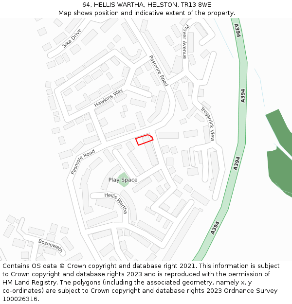 64, HELLIS WARTHA, HELSTON, TR13 8WE: Location map and indicative extent of plot