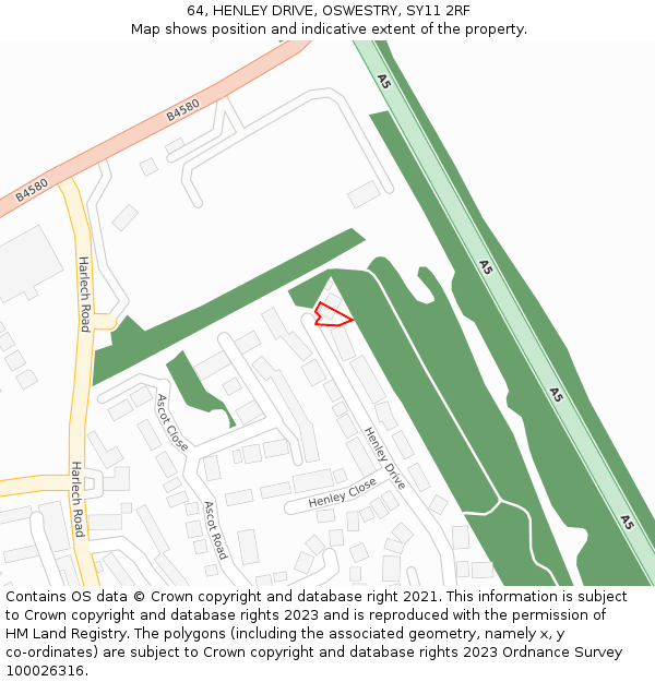 64, HENLEY DRIVE, OSWESTRY, SY11 2RF: Location map and indicative extent of plot