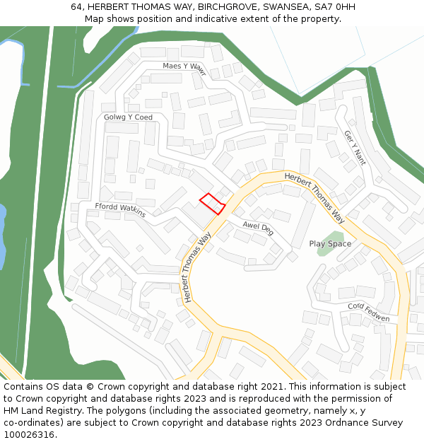 64, HERBERT THOMAS WAY, BIRCHGROVE, SWANSEA, SA7 0HH: Location map and indicative extent of plot