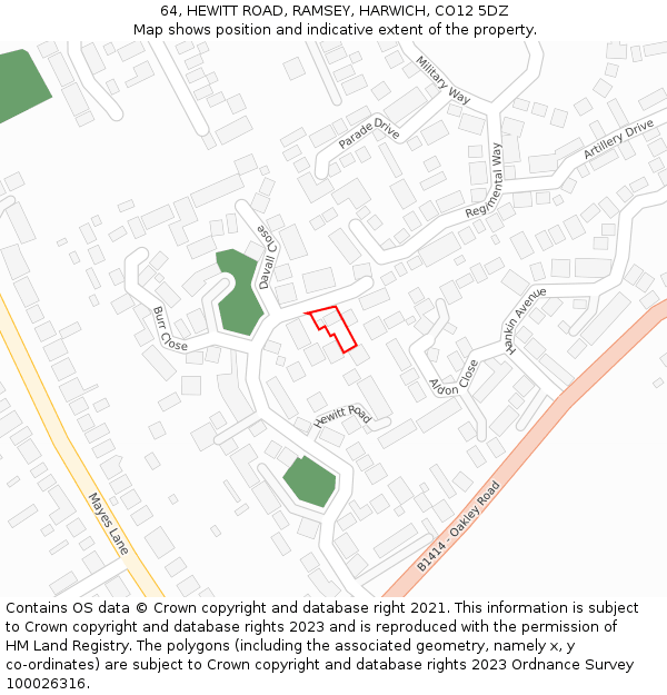 64, HEWITT ROAD, RAMSEY, HARWICH, CO12 5DZ: Location map and indicative extent of plot