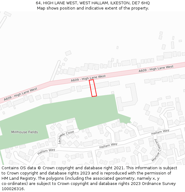 64, HIGH LANE WEST, WEST HALLAM, ILKESTON, DE7 6HQ: Location map and indicative extent of plot