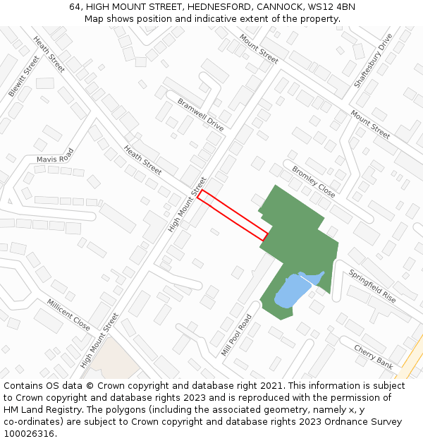 64, HIGH MOUNT STREET, HEDNESFORD, CANNOCK, WS12 4BN: Location map and indicative extent of plot