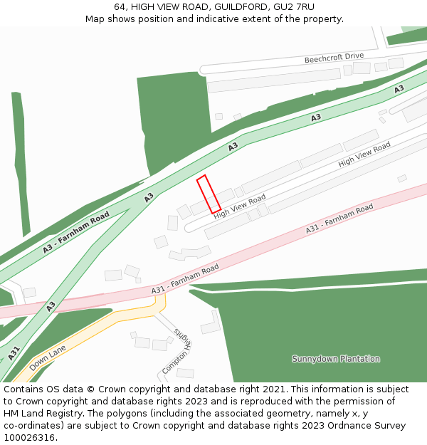 64, HIGH VIEW ROAD, GUILDFORD, GU2 7RU: Location map and indicative extent of plot