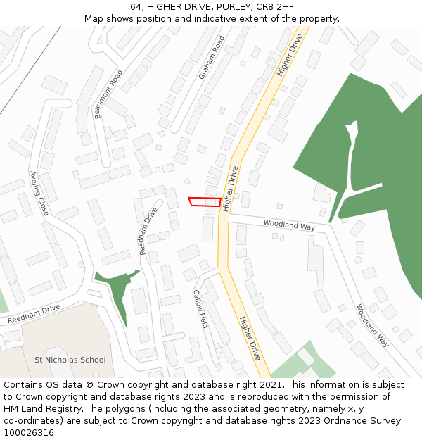 64, HIGHER DRIVE, PURLEY, CR8 2HF: Location map and indicative extent of plot