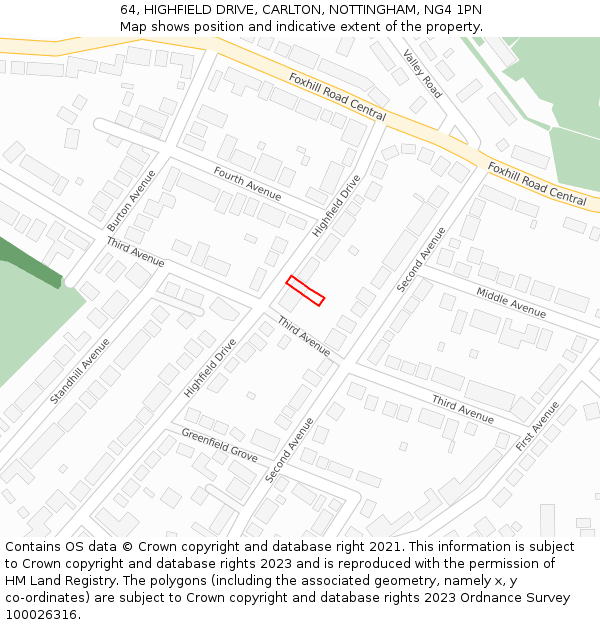 64, HIGHFIELD DRIVE, CARLTON, NOTTINGHAM, NG4 1PN: Location map and indicative extent of plot