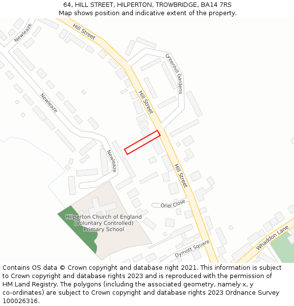64, HILL STREET, HILPERTON, TROWBRIDGE, BA14 7RS: Location map and indicative extent of plot
