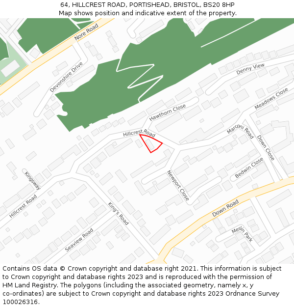 64, HILLCREST ROAD, PORTISHEAD, BRISTOL, BS20 8HP: Location map and indicative extent of plot