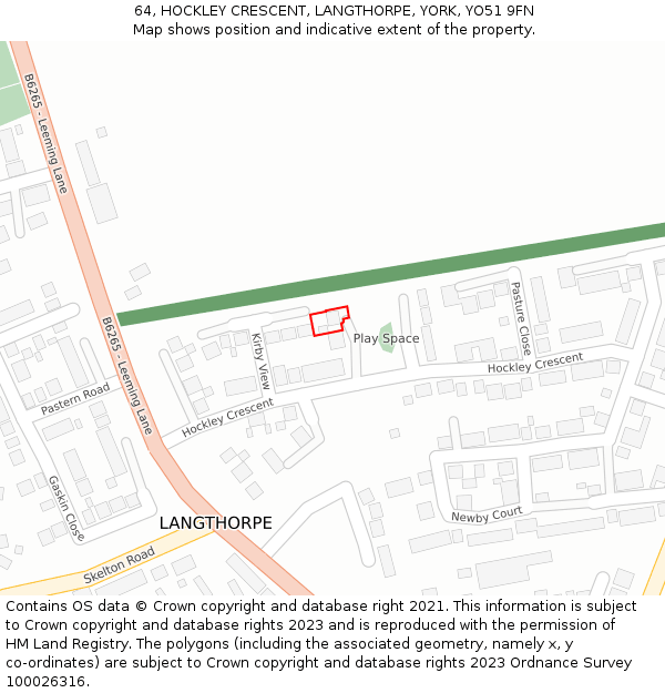 64, HOCKLEY CRESCENT, LANGTHORPE, YORK, YO51 9FN: Location map and indicative extent of plot