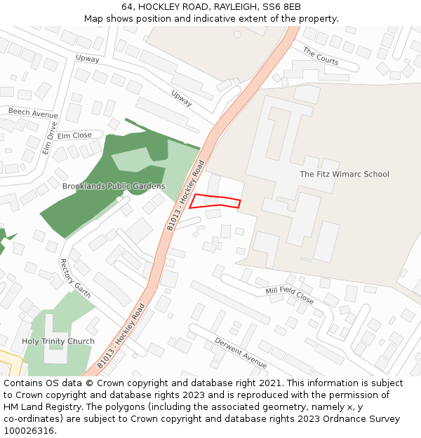 64, HOCKLEY ROAD, RAYLEIGH, SS6 8EB: Location map and indicative extent of plot