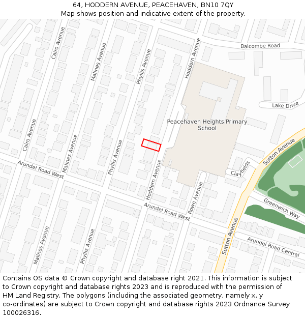 64, HODDERN AVENUE, PEACEHAVEN, BN10 7QY: Location map and indicative extent of plot