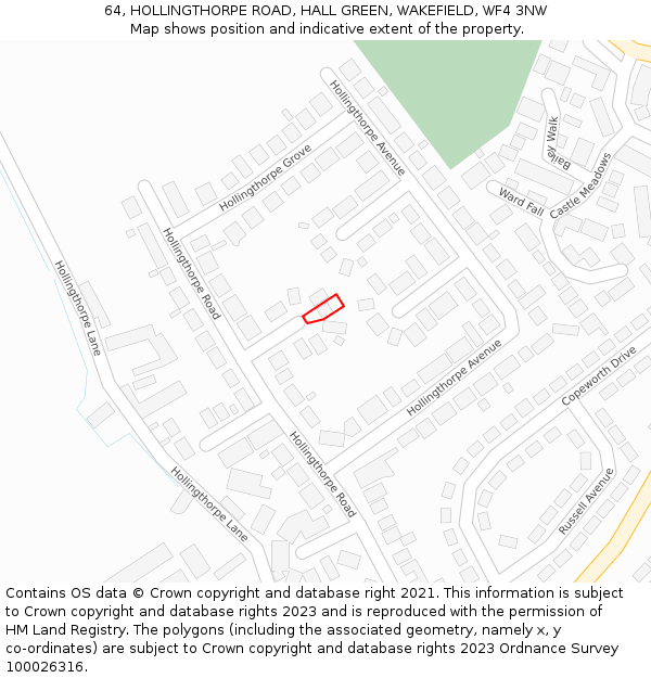 64, HOLLINGTHORPE ROAD, HALL GREEN, WAKEFIELD, WF4 3NW: Location map and indicative extent of plot