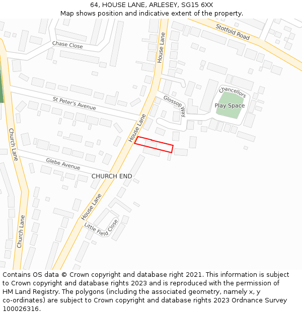 64, HOUSE LANE, ARLESEY, SG15 6XX: Location map and indicative extent of plot