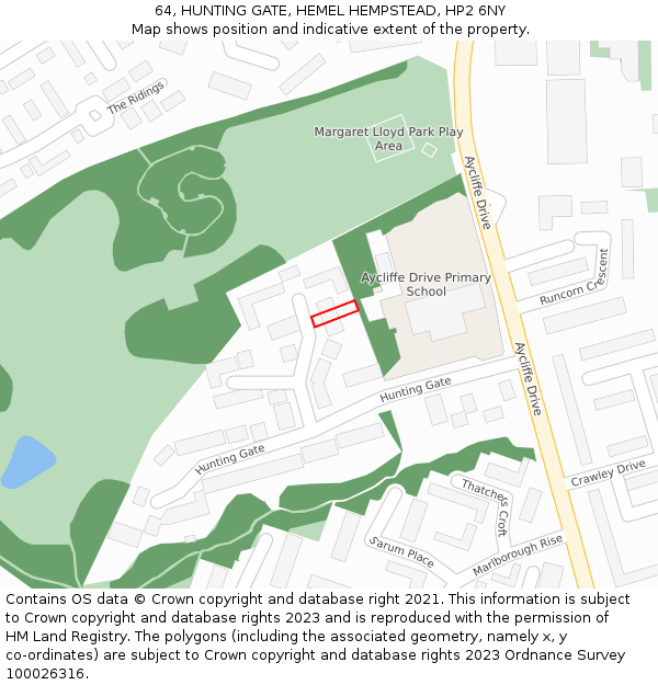 64, HUNTING GATE, HEMEL HEMPSTEAD, HP2 6NY: Location map and indicative extent of plot