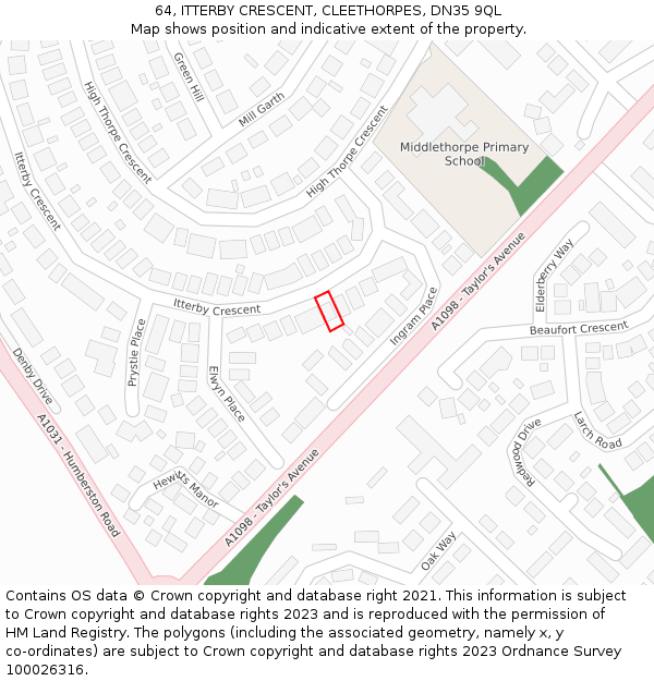 64, ITTERBY CRESCENT, CLEETHORPES, DN35 9QL: Location map and indicative extent of plot