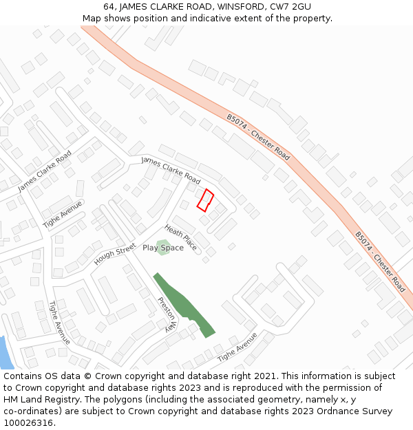 64, JAMES CLARKE ROAD, WINSFORD, CW7 2GU: Location map and indicative extent of plot
