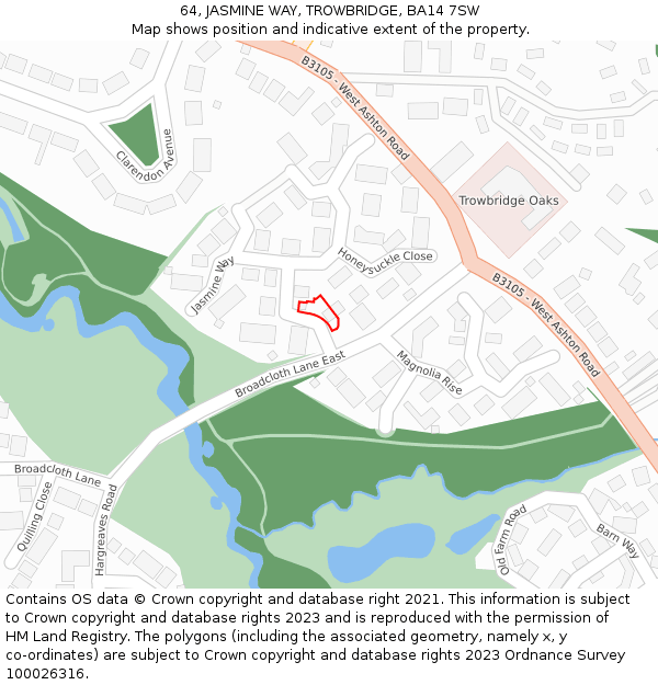 64, JASMINE WAY, TROWBRIDGE, BA14 7SW: Location map and indicative extent of plot