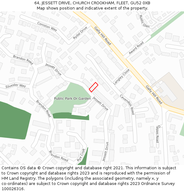 64, JESSETT DRIVE, CHURCH CROOKHAM, FLEET, GU52 0XB: Location map and indicative extent of plot