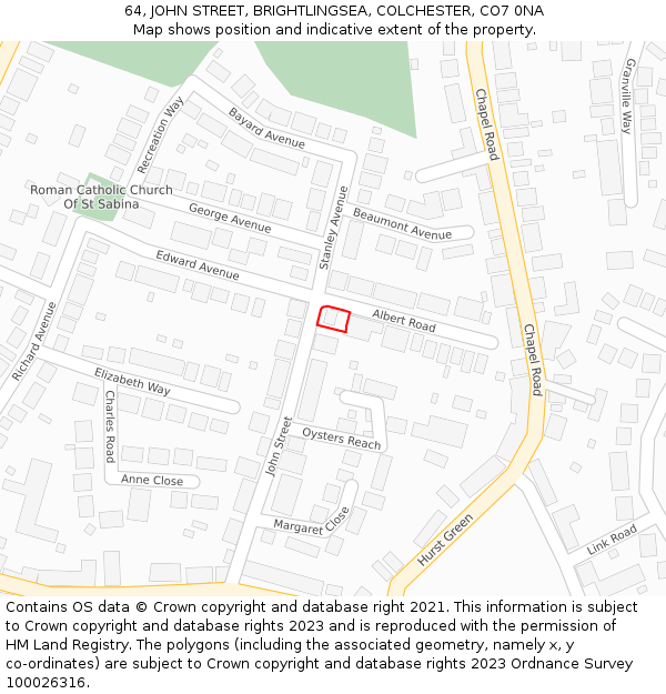 64, JOHN STREET, BRIGHTLINGSEA, COLCHESTER, CO7 0NA: Location map and indicative extent of plot